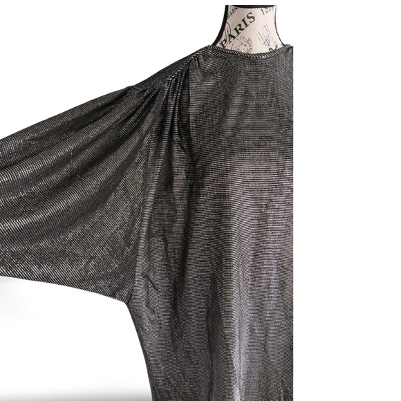 Vintage 80s Miss Renfrew Indie Disco Glam Rock Silver Mesh Dolman Sleeves Dress - Picture 3 of 7